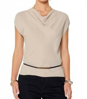 NEW CURRENT AIR draped cowl neck cap sleeve top in taupe